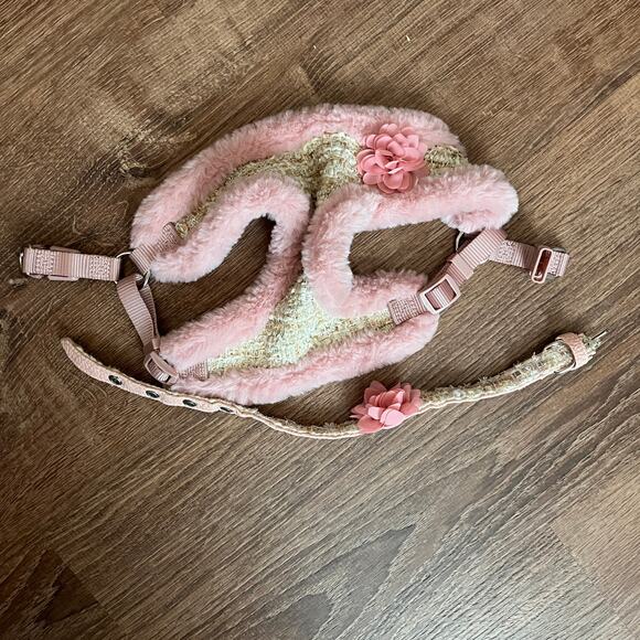 Tweed & Faux Fur Three Piece Harness, Collar & Leash Set  Size S - Picture 2 of 11